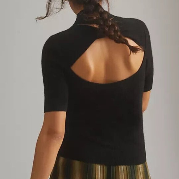 Anthropologie Maeve XS NWT Open-Back Turtleneck Cashmere Sweater Knit Black